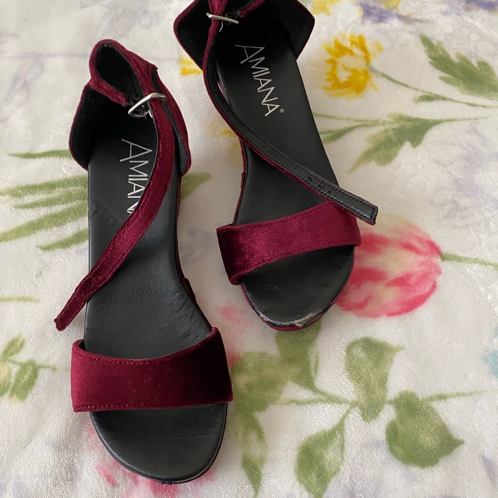 Amani red velvet kid heels